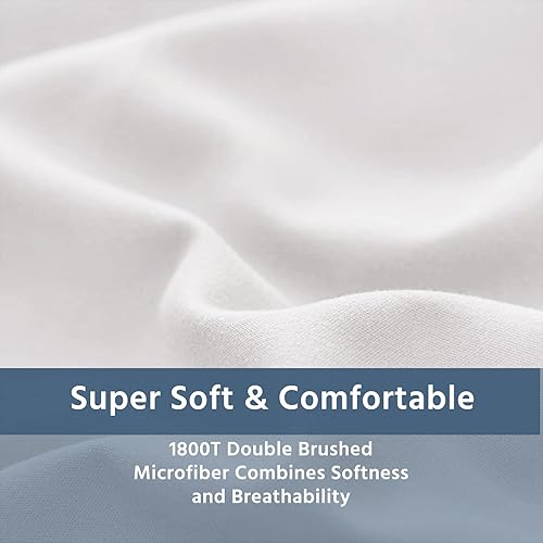 Miniatura 5 de Juego de sábanas súper suaves 100% microfibra cepillada 1800 bordada, sábanas de cama tamaño Queen con bolsillo profundo de 16 pulgadas, 4 piezas,