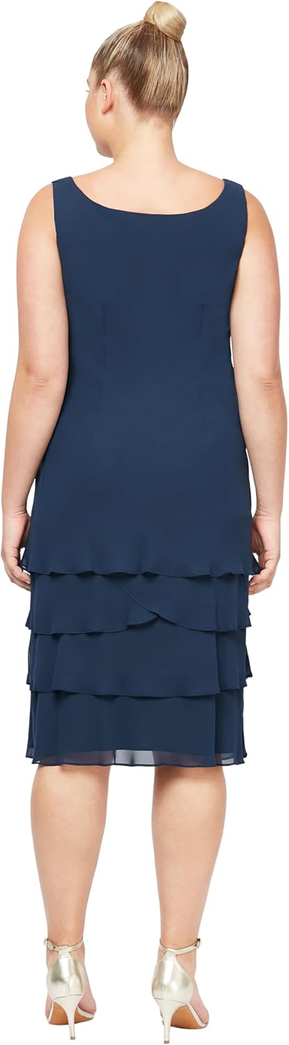 S.L. Fashions Women's Mother of The Bride Tiered Jacket Dress with Shoulder Embellishment