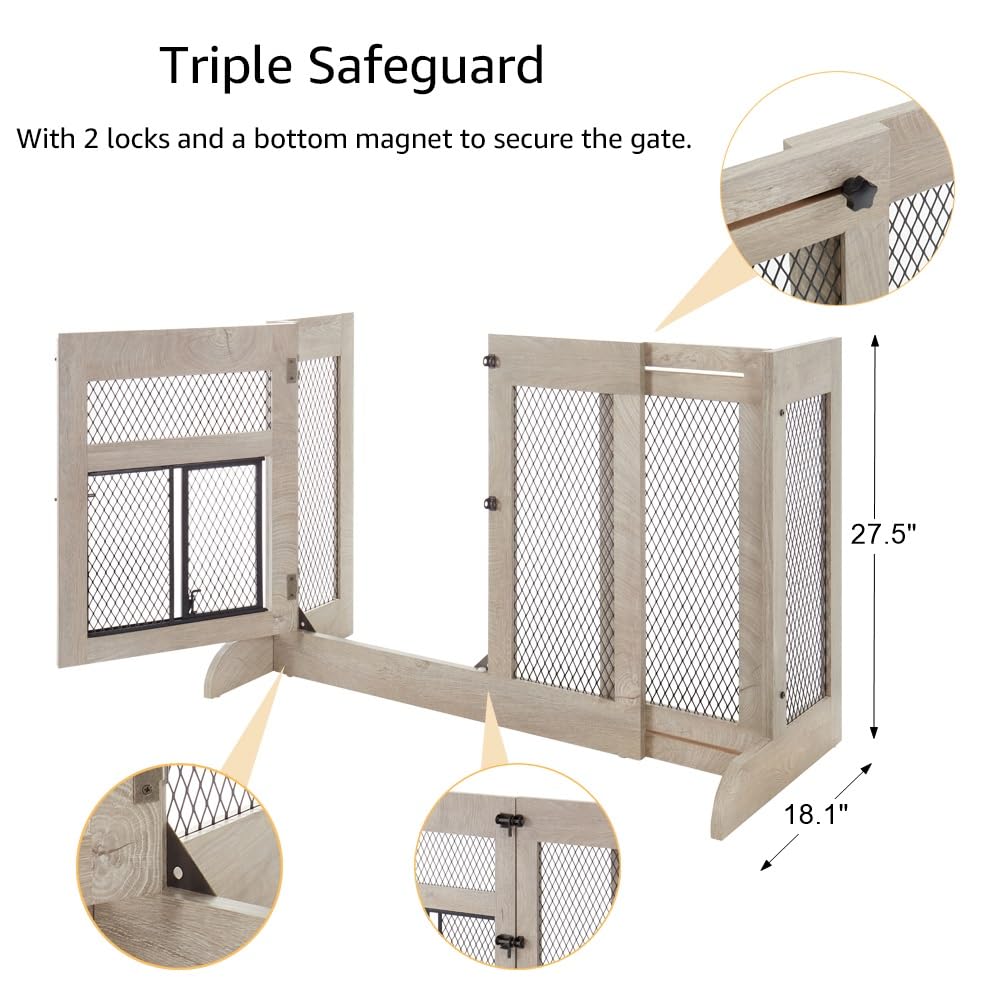 unipaws Puerta para gatos 2 en 1, puerta retráctil para bebés con puerta para gatos, puerta para gatos para puerta y escaleras, puerta a prueba de perros para interiores, barrera de madera ajustable