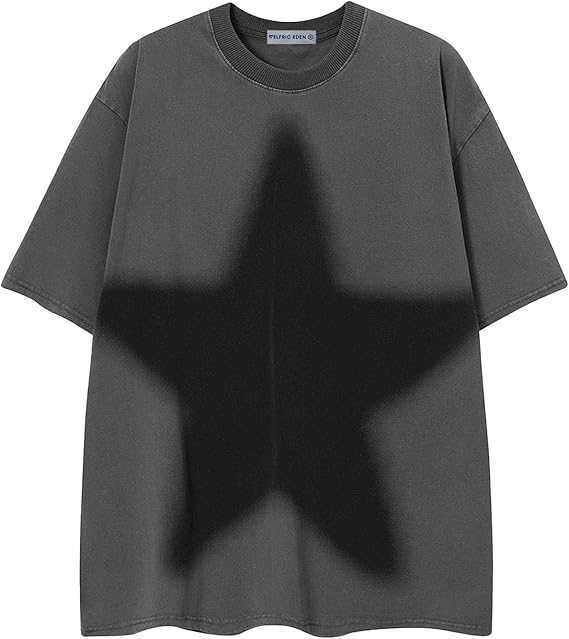 Aelfric Eden Oversized Star Graphic Tees Men Vintage Washed Heavyweight Cotton Trendy Streetwear T Shirts Unisex