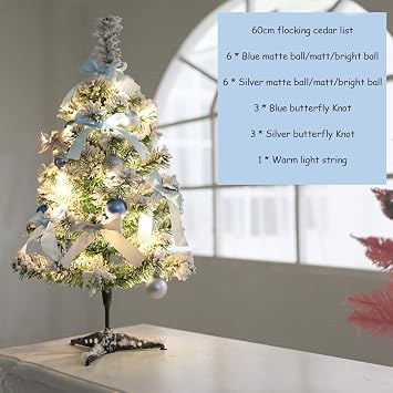 Eco-Friendly Christmas Tree, Artificial Flocked Xmas Pine Tree with Sturdy Metal Legs for Christmas Themed Party Decoration-Snow Tree 60cm Fashionable,Flocking Cedar-60cm