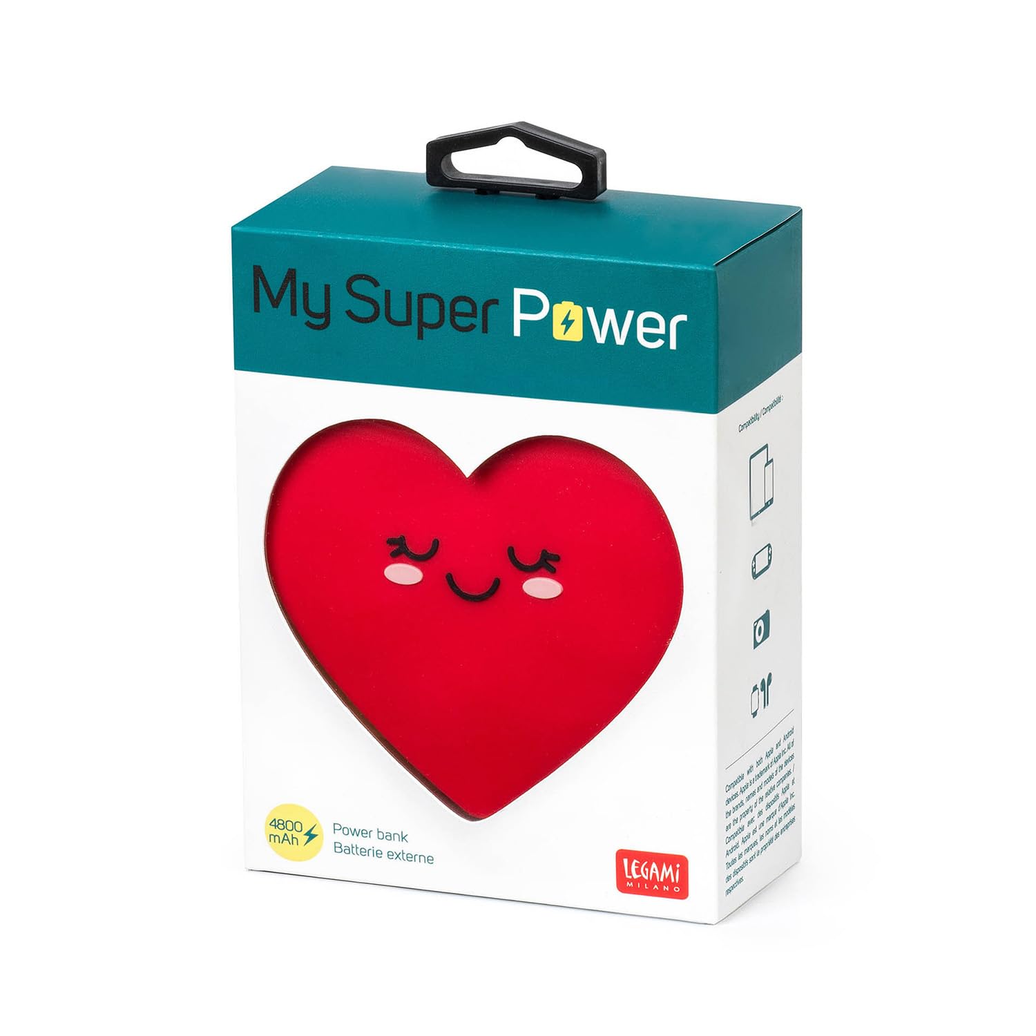 Legami - Meow Powerbank, oplaadbare batterij, USB-kabel type C inbegrepen, 5000 mAh, hoogwaardige lithiumbatterij, draagbare powerbank, 4 x 9,5 cm