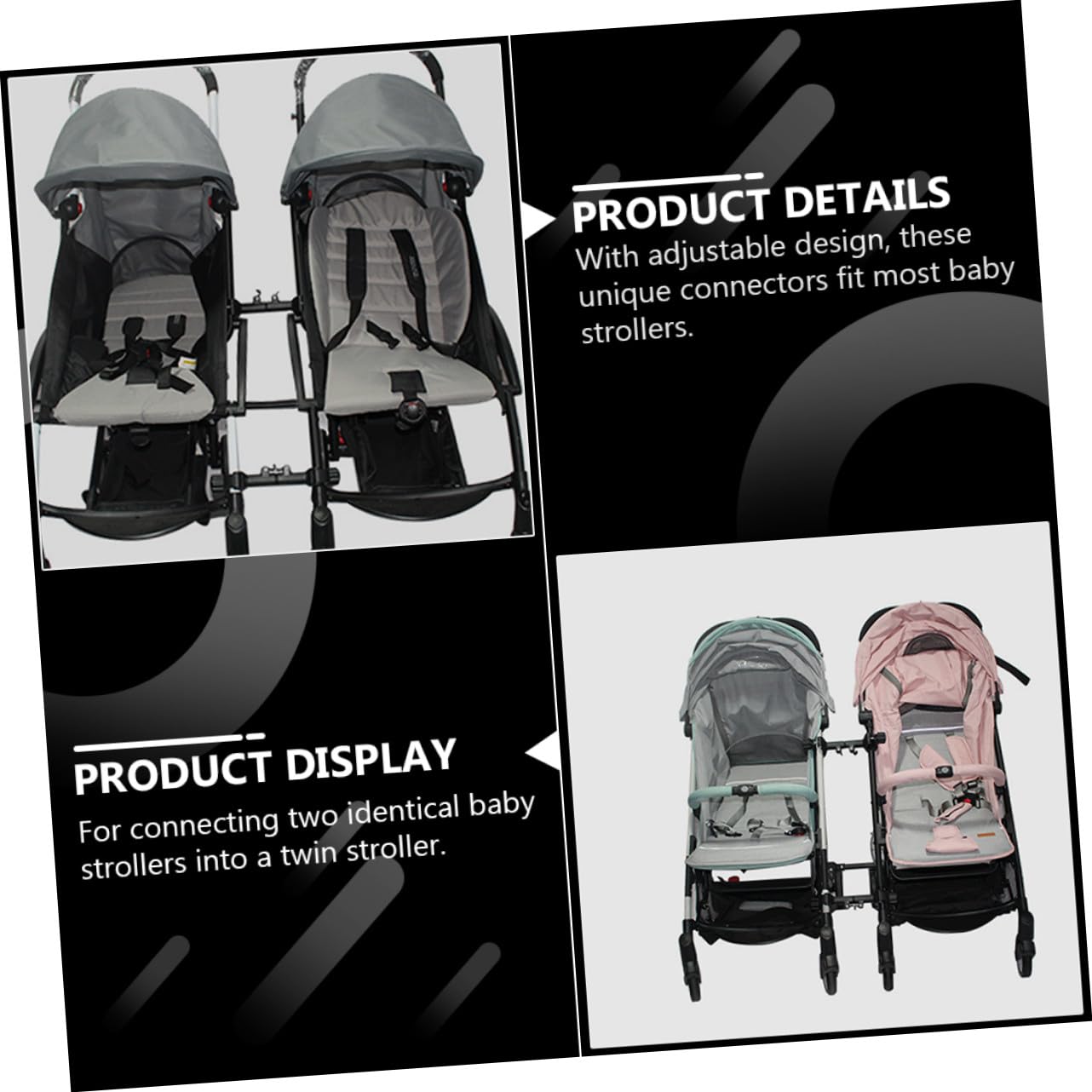 Verstellbarer Anschluss für Kinderwagen aus Eisen und Kunststoff Doppelter Kinderwagenverbinder zum Verbinden von Zwei Identischen Buggy für Spaziergänge