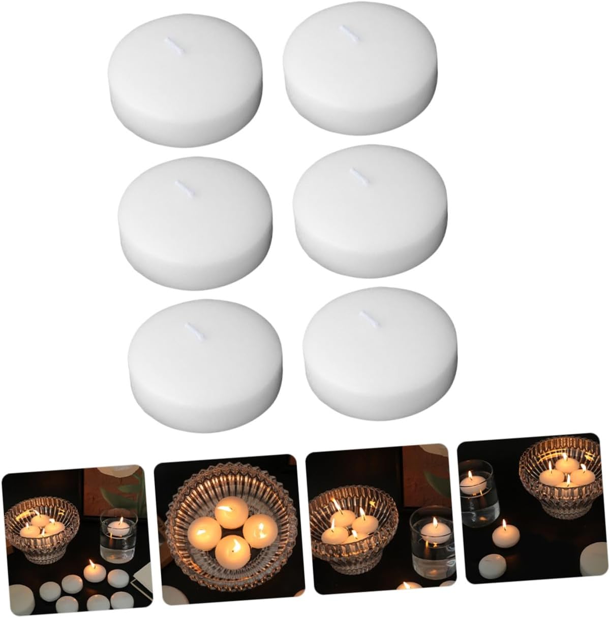 Sosoport 6 Pieces Small Round Unscented Floating Candles 4.5x2.5cm Decorative Wax Wedding Party Birthday Home Decor Romantic Dinner