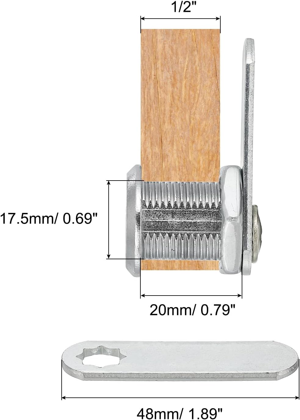 Generic Cabinet Cam Lock with Key, 13/16"(20mm) Cylinder Fits on 1/2" Max Panel Thickness Zinc Alloy Chrome Drawer Locks No.10 Cam Keyed Alike for Doors Drawer Lock