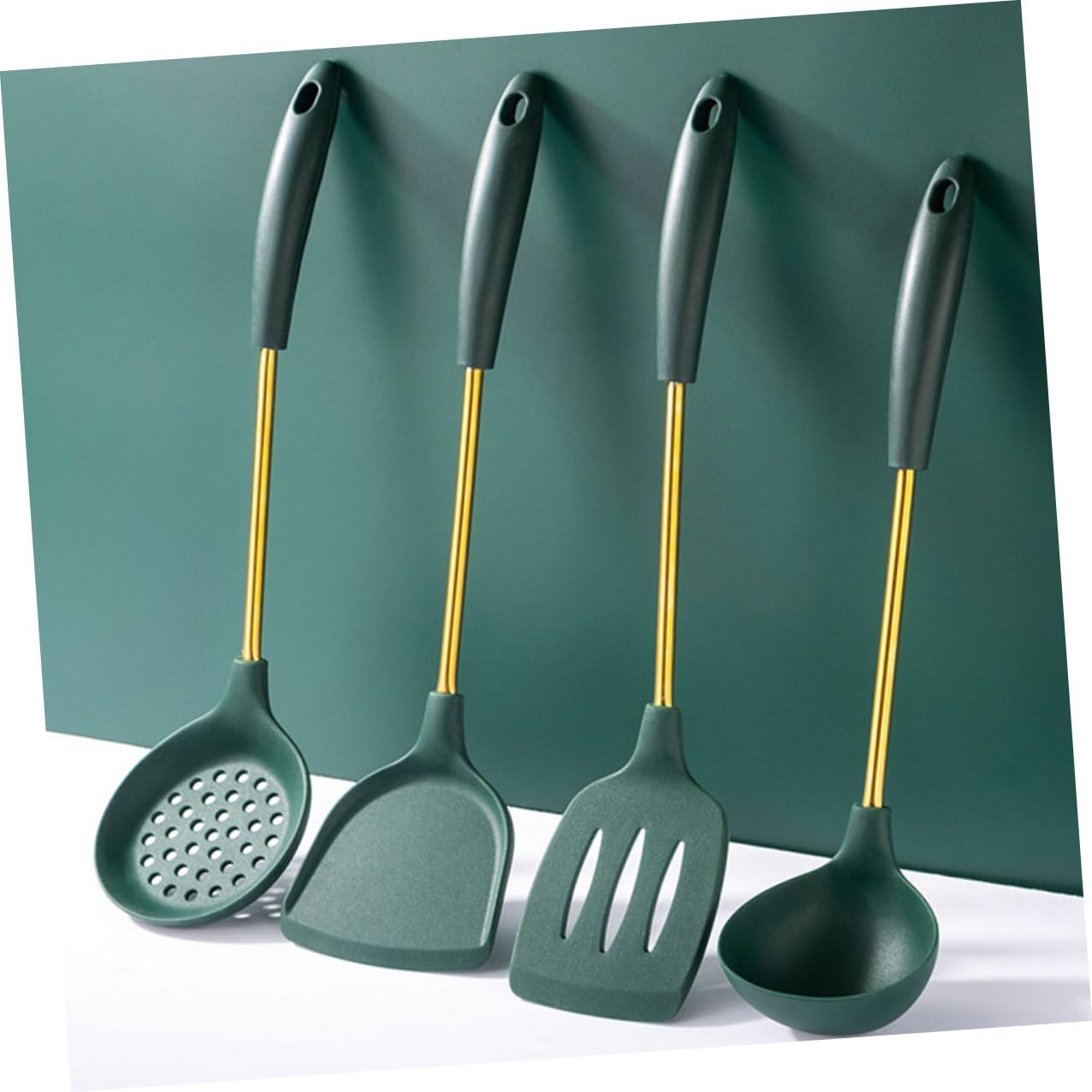 SHINEOFI Edelstahl Küchenutensilien mit Hitzebeständigen Silikon Griffen für Kochen und Backen Antihaft Kochutensilien für Küche und Camping