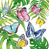 Dimensiones: 33 x 33 cm. Home Collection Hogar Cocina Decoración Accesorios Set 40 Servilletas Papel Desechable 3 Velos 33 x 33 cm Motivo Mariposas Selva Tropical
