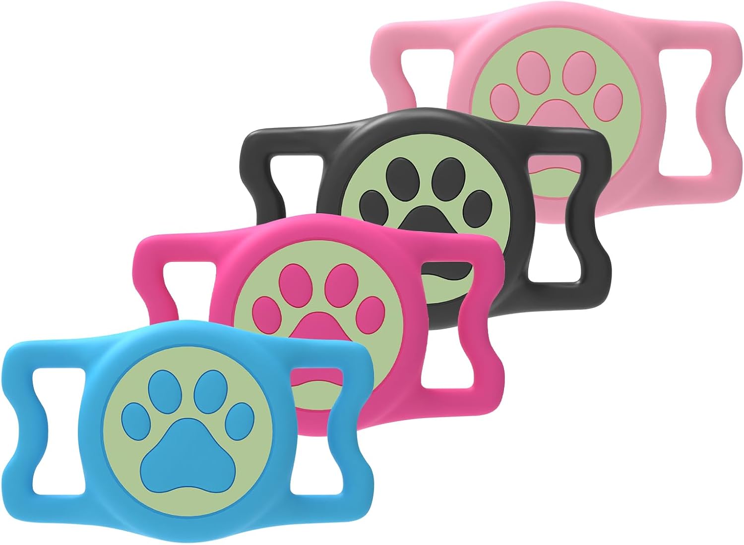 4 Pack Waterproof Airtag Dog Collar Holder for Apple Air Tag, Silicone Dog Airtag Holder for Dogs & Cat Collars (Pink/Blue/Black/Rosered)