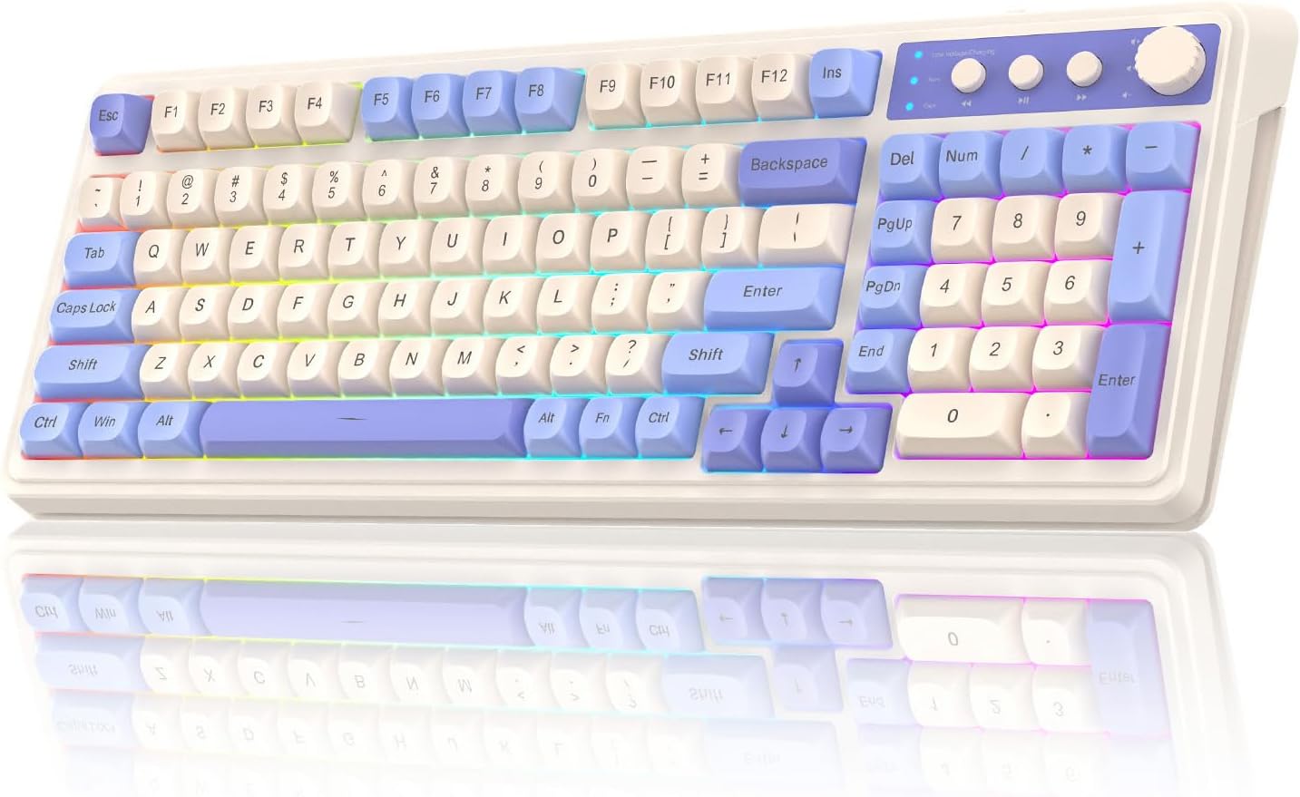 Aula S99 3 in 1 World's First Silicon Membrane Gaming Keyboard | Bluetooth/2.4GHz/USB-C Balls Keycap Keybaord with Knob | Programmable RGB Backlit Gaming Keyboard for PC/Xbox/PS5 (Purple)