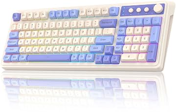 AULA S99 3 in 1 World's First Silicon Membrane Gaming Keyboard | Bluetooth/2.4GHz/USB-C Balls Keycap Keybaord with Knob | Programmable RGB Backlit Gaming Keyboard for PC/Xbox/PS5 (Purple)