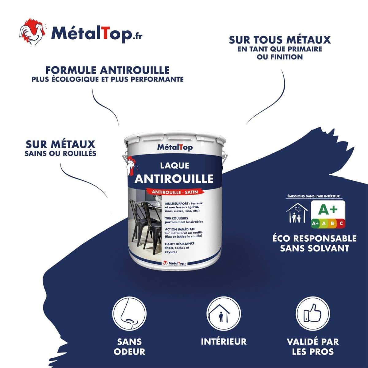 Metaltop - Laque Antirouille - Gris clair - RAL 7035-1 L - Laque de finition satinée pour protéger durablement fer et acier.