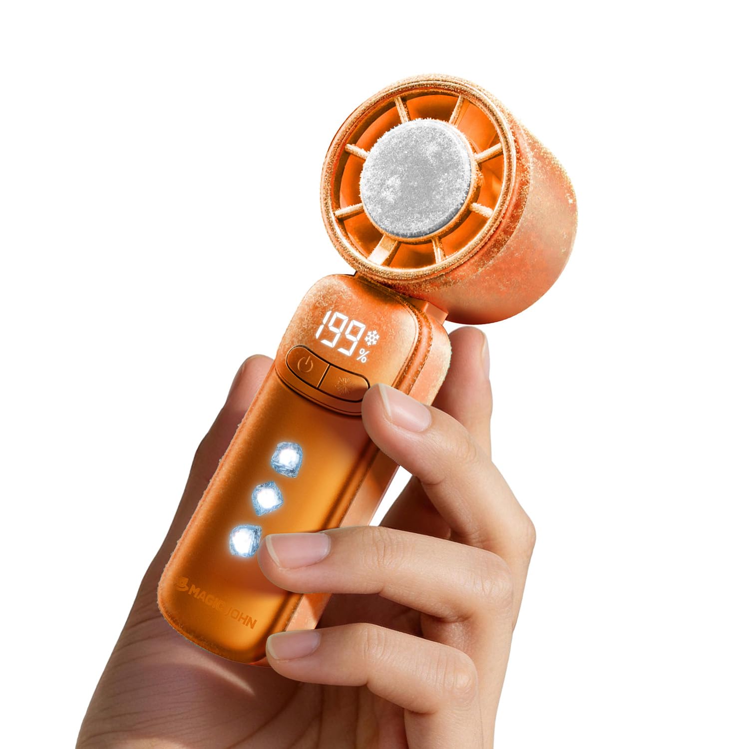 MAGIC JOHN Mini Handventilator mit Kühlung | 199 Lüfterstufen, bis zu 11h Laufzeit, USB-C Akku aufladbar, nur 139g, Camping & Reise zubehör