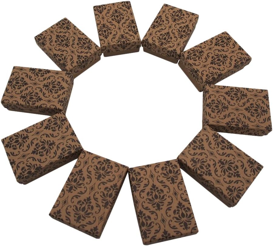 CuteBox Kraft Damask Cotton Filled Boxes 100pcs (3 1/4" x 2 1/4" x 1") for Jewelry, Retail, Merchandise, Party Favors, Gift Boxes, Handmade, Homemade, Arts and Crafts