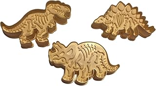 3 Dinosaur Shaped Cookie Cutters – 3-D Skeleton Fossil Cookie Set – Dino Shape Molds Cutters Stamps – T-Rex Triceratops St...