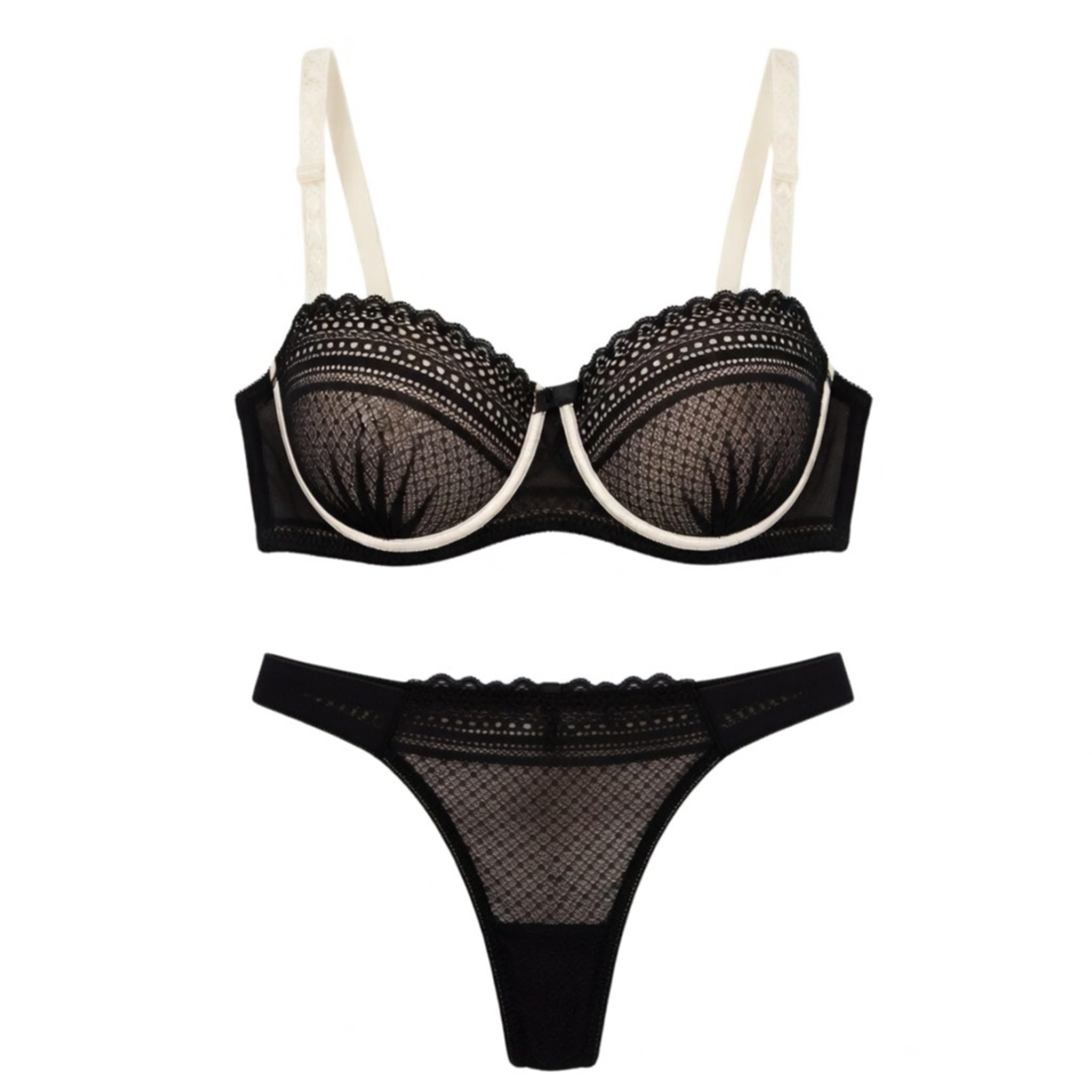 Women Black & Beige Lingerie Set – Push-Up Padded Bra with Matching Bikini Panty Elegant & Comfortable-image-32