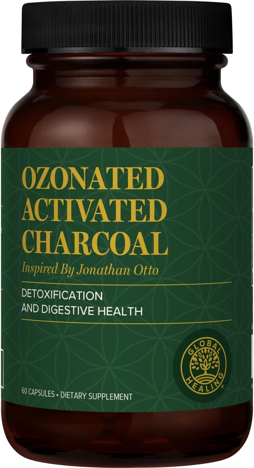 Global Healing Center - Ozonated Activated Charcoal Powder - Advanced Digestive Detox that Adsorbs Internal Unwanted Compounds - Helps Relieve Occasional Gas Discomfort - 60 Activated Charcoal Pills