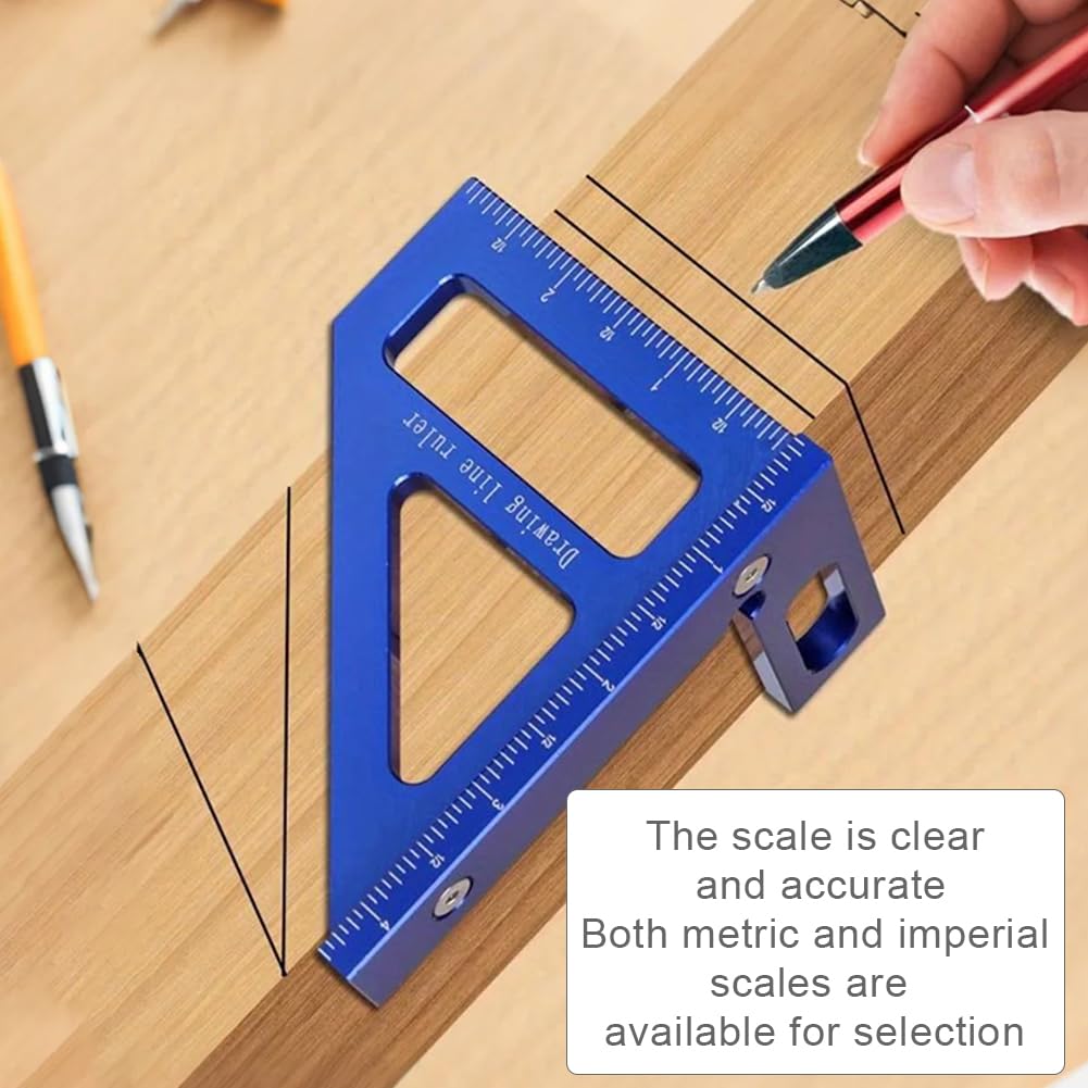 3D Multi-Angle Measuring Ruler, Aluminum Alloy Carpenter Square for Woodworking, Blue