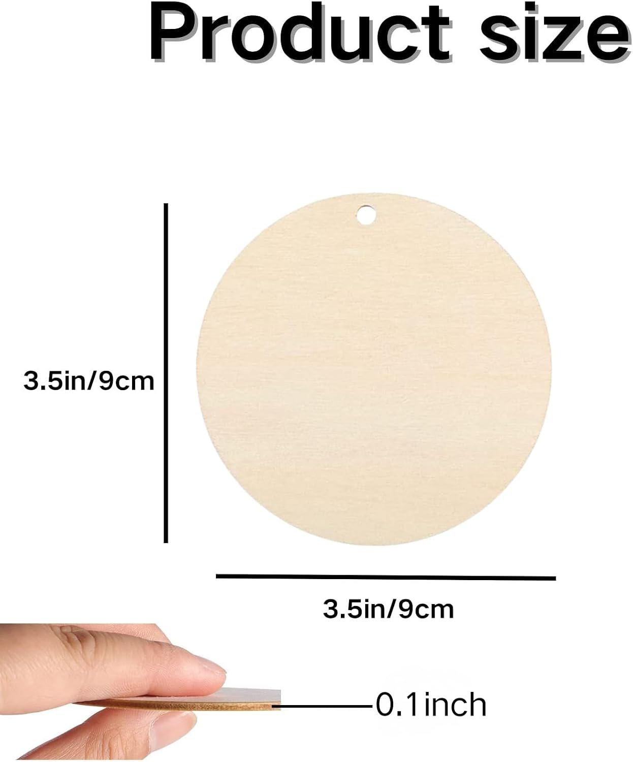 Unfinished Wood Circles for Crafts, 50 Pack 3.5inch Round Wooden Discs with Pre-drilled Holes, Blank Wood Rounds Ornament Blanks for Painting, Staining, Laser Engraving & Hanging Decor