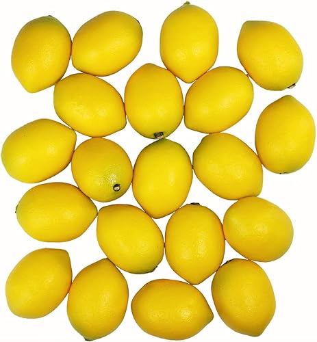 20 piezas de limones falsos para decoración de frutas sintéticas, limones amarillos artificiales para corona de limón, guirnalda de limonada,