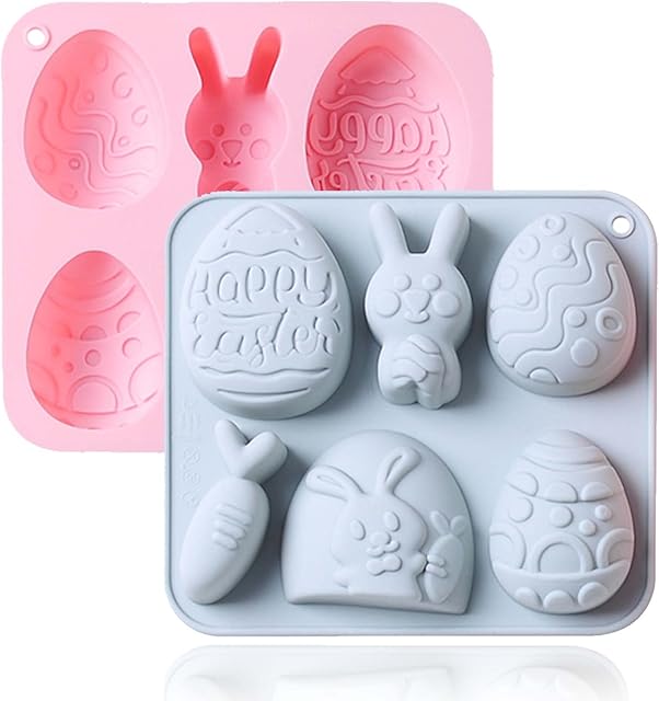 2 Packs Easter Eggs Bunny Silicone Mold Rabbit Making Chocolate Biscuit Fondant Jelly Candy Chocolate Trays Soap Mold Ice Cube Mould for Easter Baking DIY Party Supplies (Egg)
