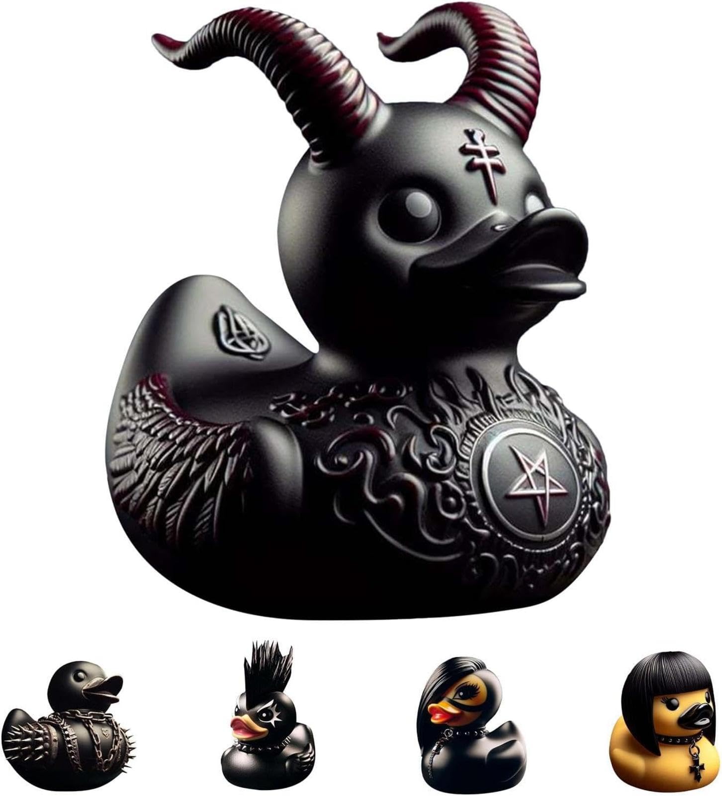 Rubber Duck Bath Toy | Ducksville Duck Resin Figurines | Scarily & Cute Evil Duck Resin Ornament | Gothic Duck Statue Decoration | Black Ducksville Duck Collectible Figures For Bedroom/Living Room
