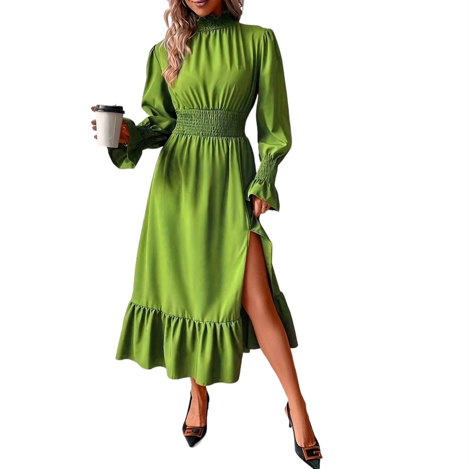 Women's Fall Midi Dress Casual Long Sleeve a Line Flowy Dresses Women's Autumn  Dresses(S) : Amazon.co.uk: Fashion