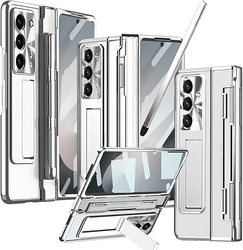 Miniatura 20 de Funda transparente para Samsung Galaxy Z Fold 5 con S Pen y soporte para bolígrafo, diseño de una sola pieza Z Fold 5, funda para teléfono