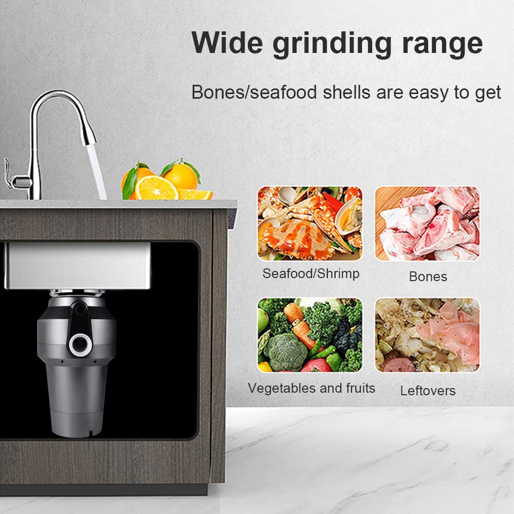 Topchances Disposer Máquina de eliminación de cocina para el hogar, agua de cocina universal mute fregadero triturador de basura, eficaz 560 W 3500 R MIN 1.2 L Disposer de residuos de alimentos