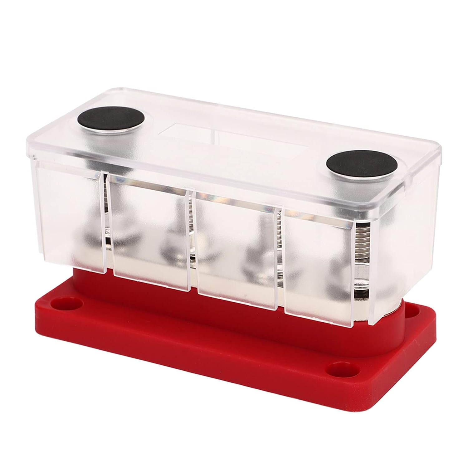 Power Distribution Block M8 Screw 4 Terminal Bus Bar DC 12-48V 300A Auto Boat Yacht Black with Detachable Cover (Red)