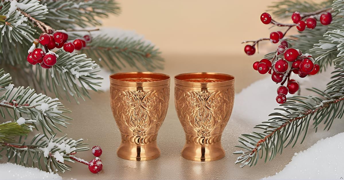PARIJAT HANDICRAFT Copper Mint Julep Cups, Pack of 2, Flower Embossed