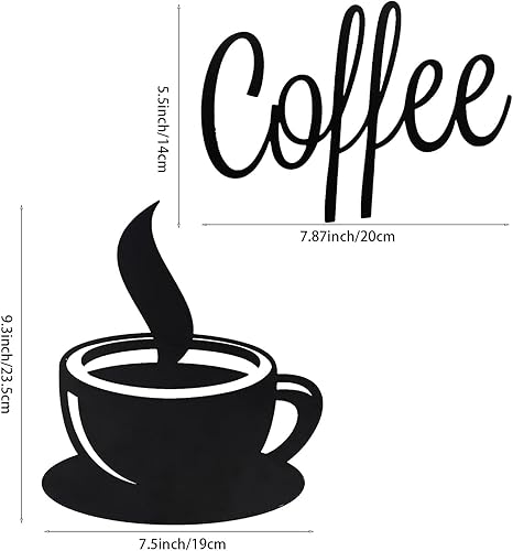 Miniatura 3 de Taza de café de metal negro para decoración de pared con diseño de vapor para cocina, decoración de arte de pared, accesorios de barra de café