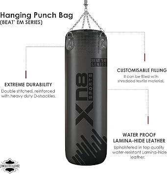 XN8 Sports Unfilled Punching Bag for Boxing – 4ft & 5ft Heavy Duty Punch Bag with Boxing Mitts & Hanging Chain | Ideal for Kickboxing, Muay Thai, MMA, Grappling & Martial Arts Training