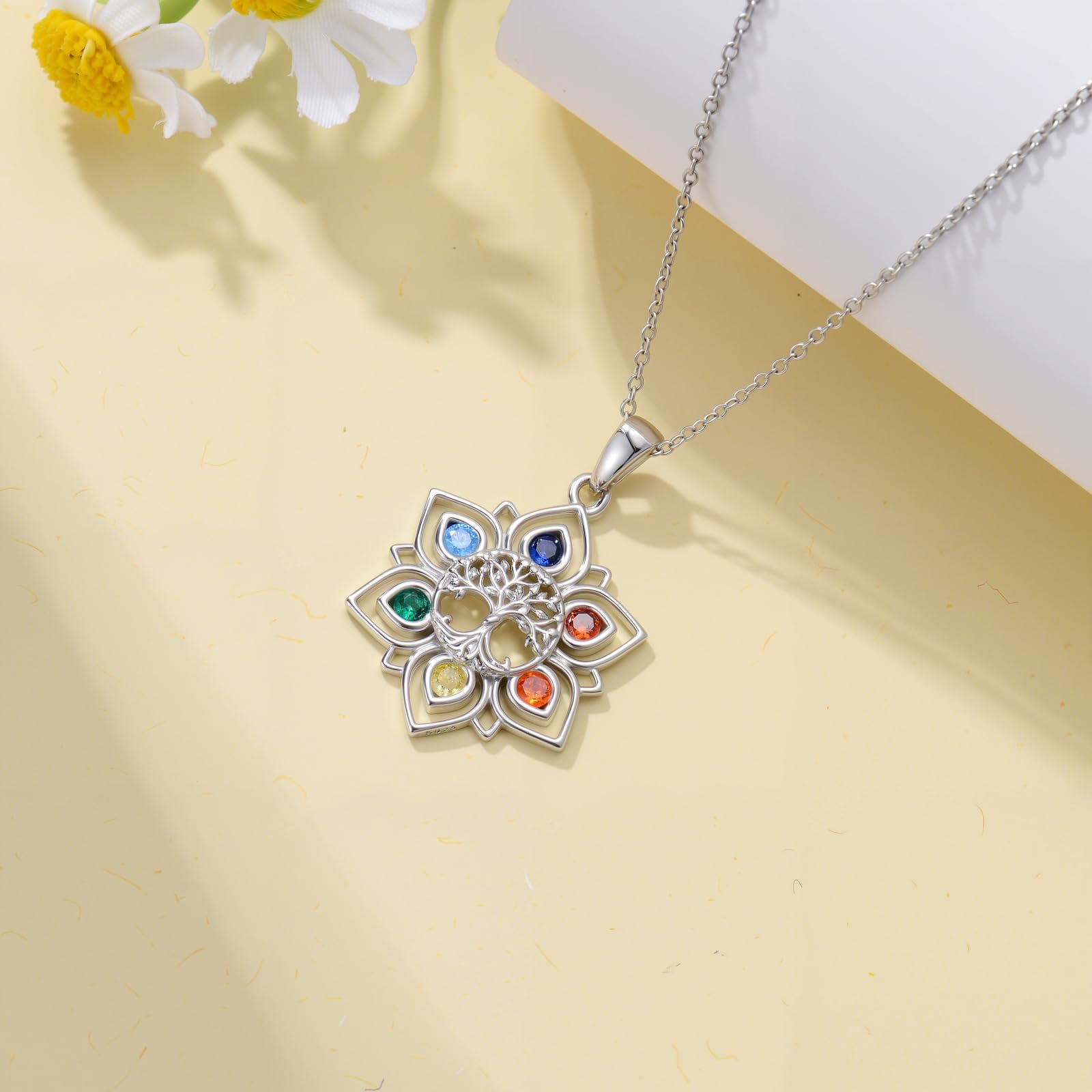 Baum des Lebens Halskette Chakra Anhänger 925 Sterlingsilber Lotus Halskette Chakra Schmuck Geburtstagsgeschenk für Frauen Mütter