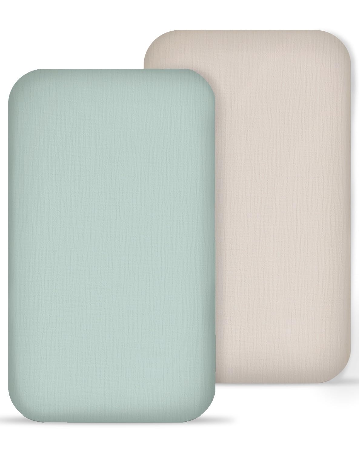 Muslin Bedside Bassinet Sheets 2 Pack, 33" X 20", (Beige &amp; Sage)