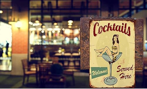 Miniatura 3 de AOYEGO Letrero de lata de cóctel, hermoso bikini con texto en inglés "Woman in a Martini Served Here" de metal vintage para cafeterías, bares, pubs,