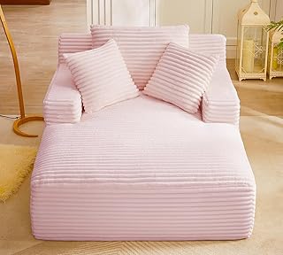 Oversized Chaise Lounge Chair Indoor Bedroom, Comfy Corduroy Upholstered Sofa Bed Chair, Deep Seat Single Sofa Couch, No Assembly Required Sleeper Chair Sofa for Living Room (Pink) - Buy now
