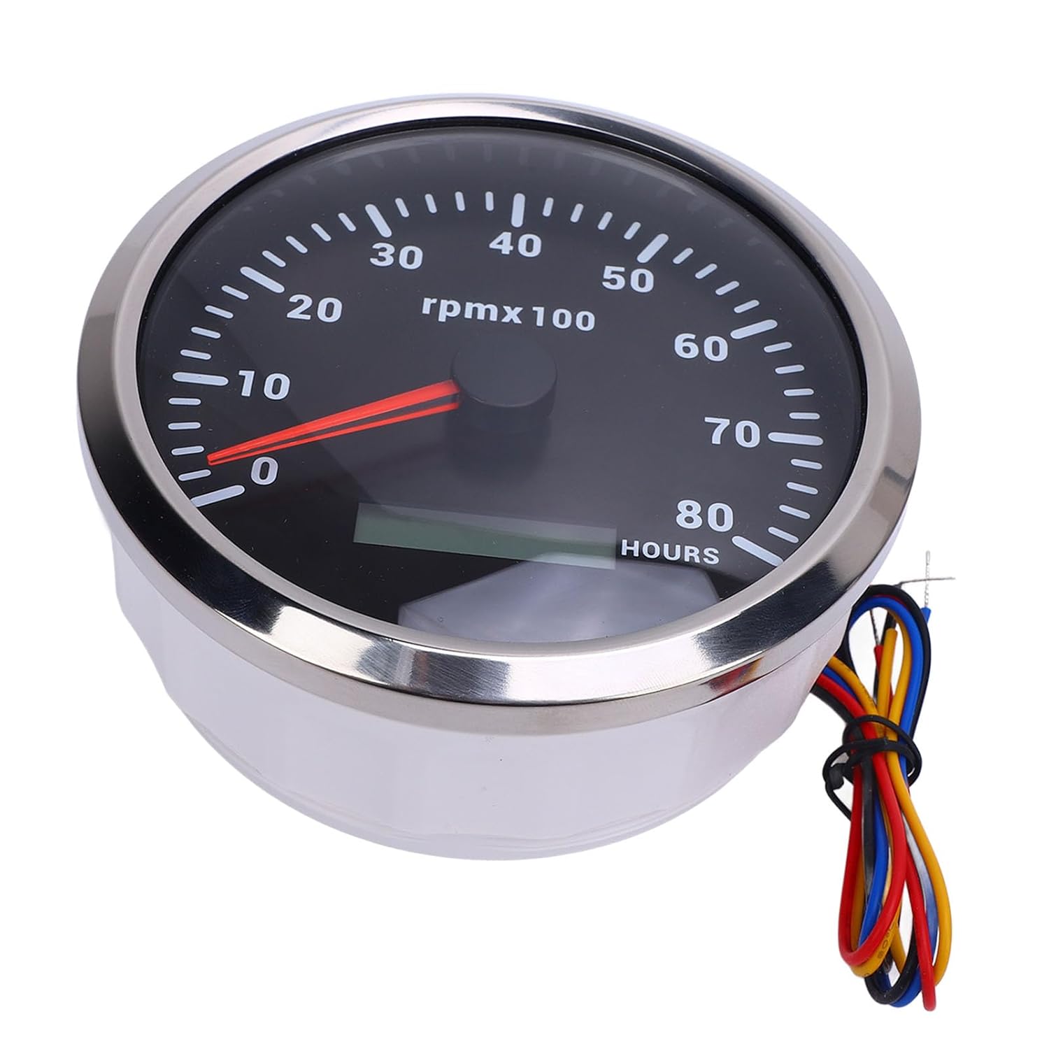 110mm 4-3/8 Inch Tachometer Gauge with 7 Color Backlight & Hour Meter, DC 9-32V 8000 RPM for Car, Truck, Boat, RV, Yacht (Black Dial Silver Bezel CXA011)