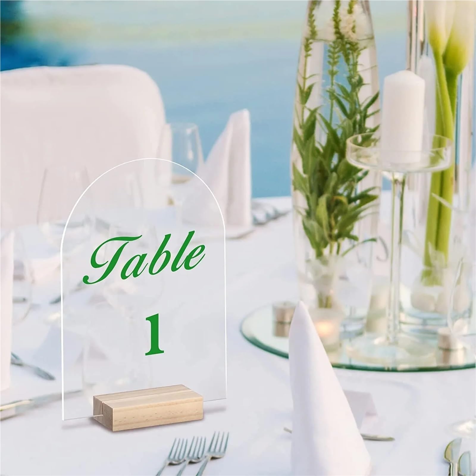Portanumero Tavolo 10/20/30/50PCS Arch Acrylic Sign Set Blank Clear Sheet with Wood Place Card Holder Stand Table Decor Alzatina Numeri Matrimonio(Arched blank L,30pcs)