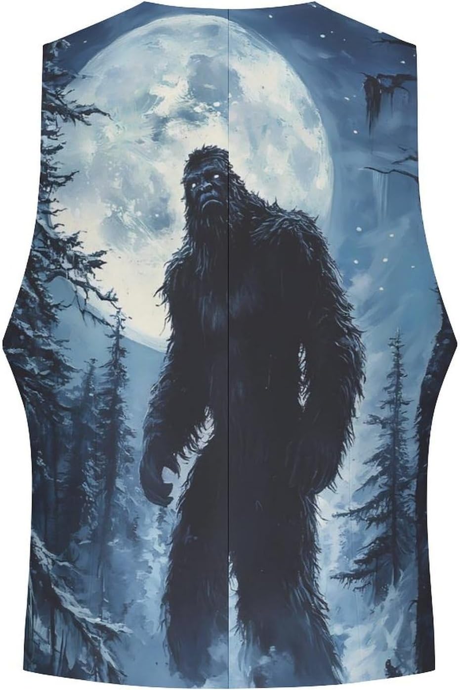 Sasquatch Bigfoot with Moon Men's Formal Suit Vest Casual Business Waistcoat Slim Fit Vests for Wedding Prom 3X-Large