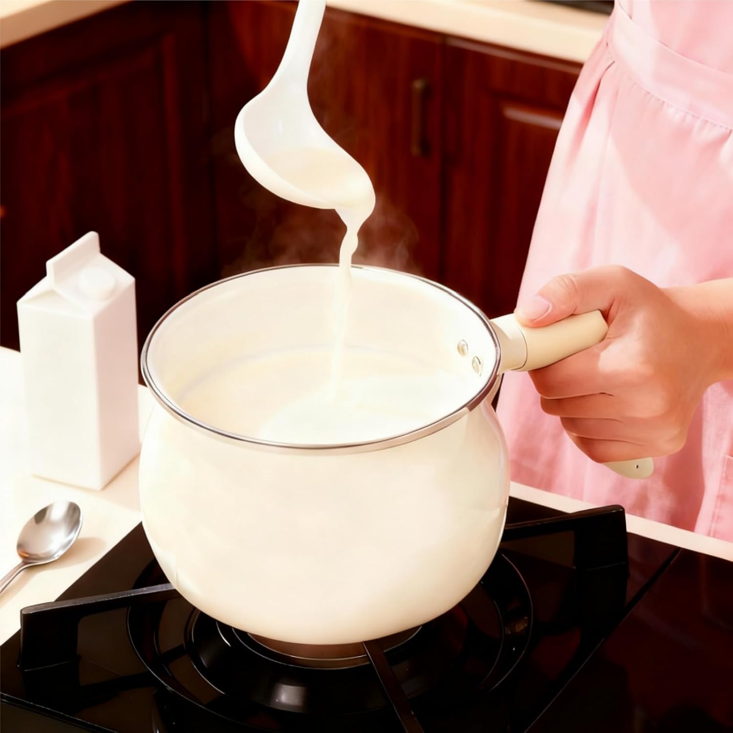 Milk Pot with Lid, 2 Quart Nonstick Butter Warmer Saucepan with Handle, Small Cooking Soup Simmer Pot Water Boiling Pan for Stove Top, Home, Kitchen