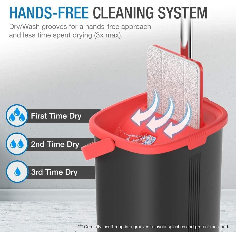 TETHYS Flat Floor Mop and Bucket Set for Professional Home Floor Cleaning System with Aluminum Handle/2-Washable Microfiber Pads Perfect Home + Kitchen Cleaner for Hardwood, Laminate, Tiles, Vinyl
