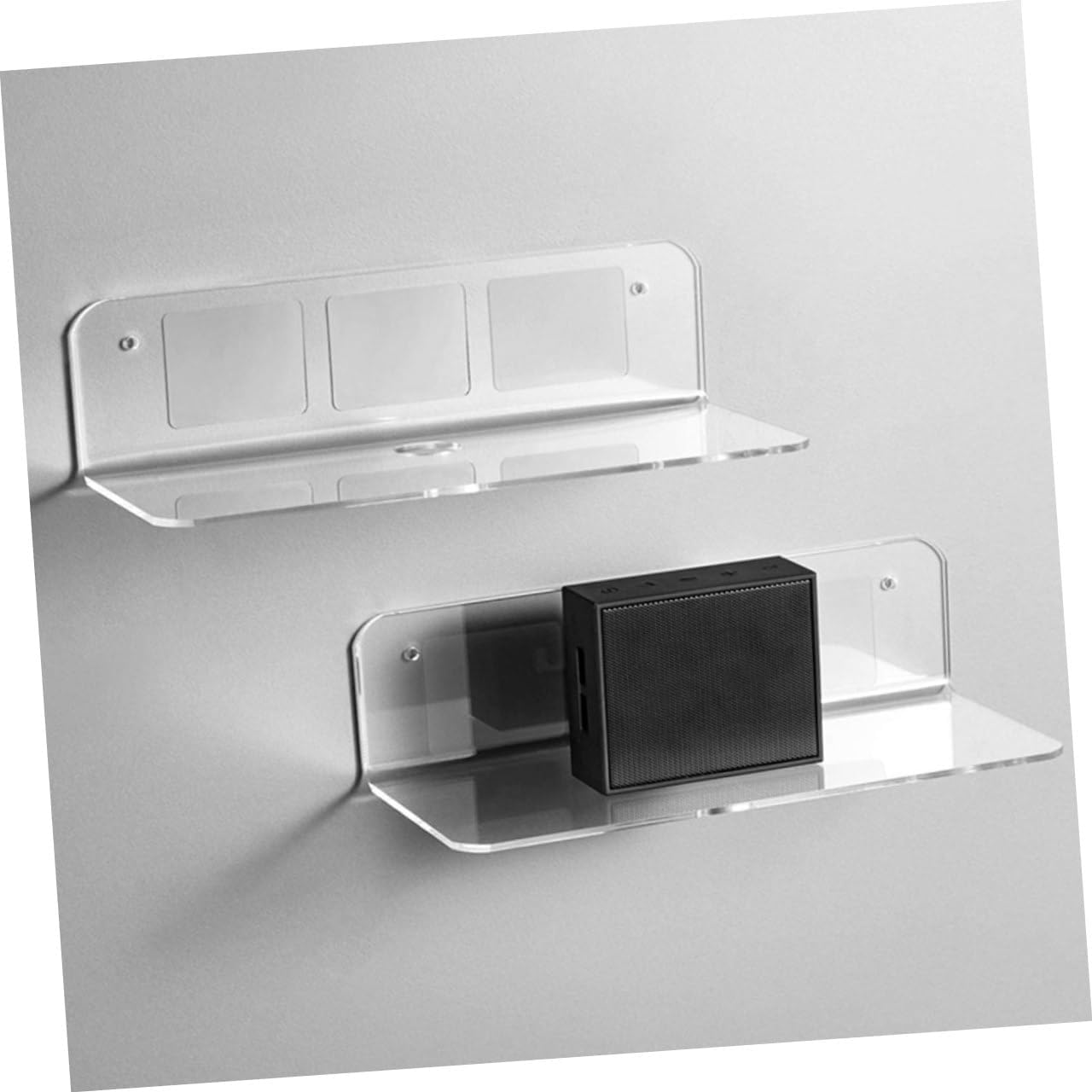 Wall-Mounted Audio Shelf and Acrylic Speaker Bracket, Multi-Functional Speaker Holder for Office and Bathroom, 2pcs Audio Rack Storage Organizer