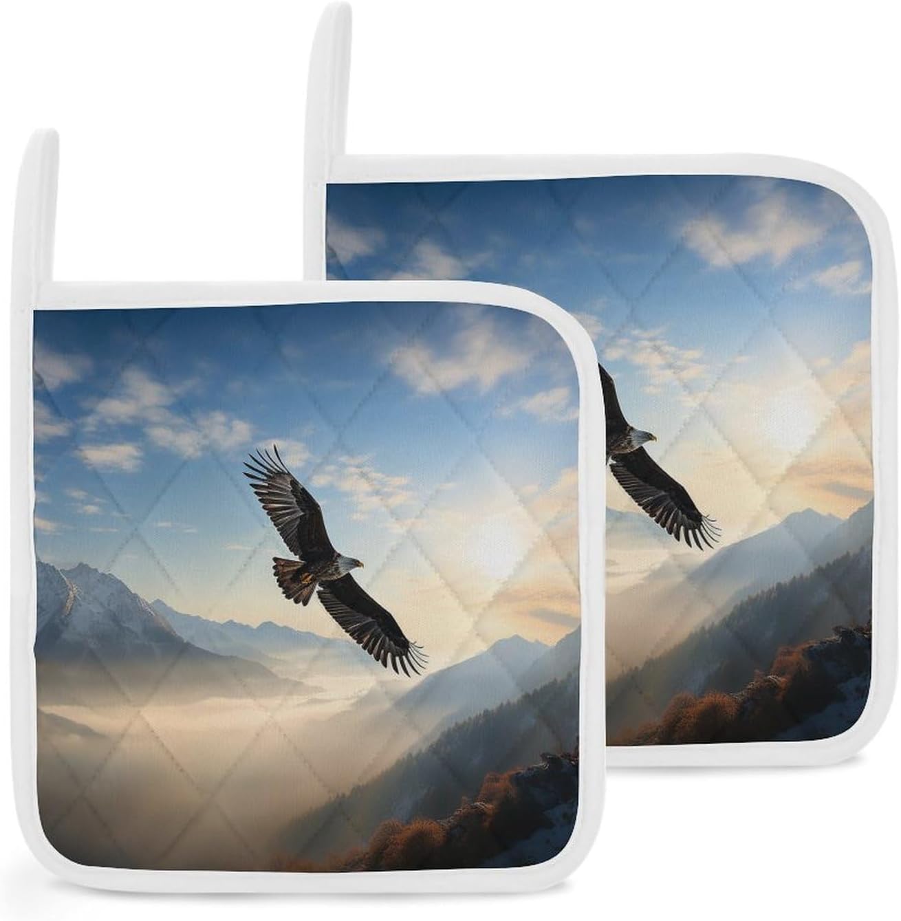 Pot Holder Set of 2 Eagle Mountains Printed Potholders for Kitchens Heat Resistant & Non Slip Potholders for Kitchen Cooking Baking BBQ