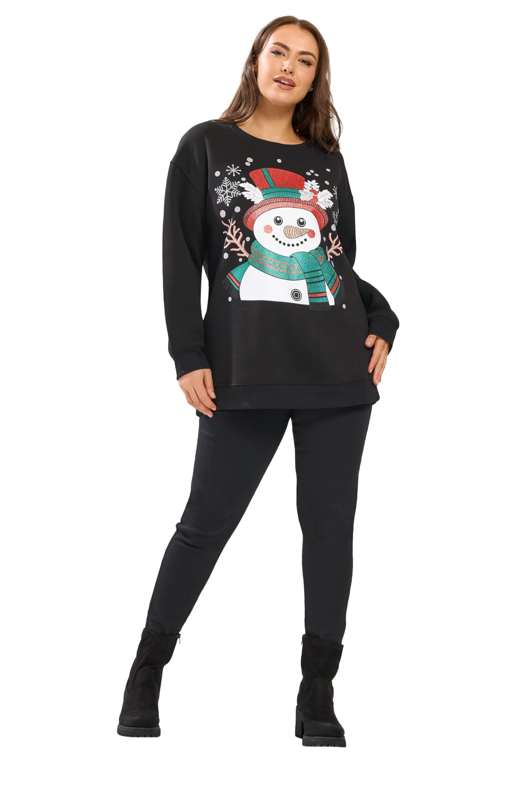 Yours Women's Black Snowman Christmas Novelty Sweatshirt In Size 22-24
