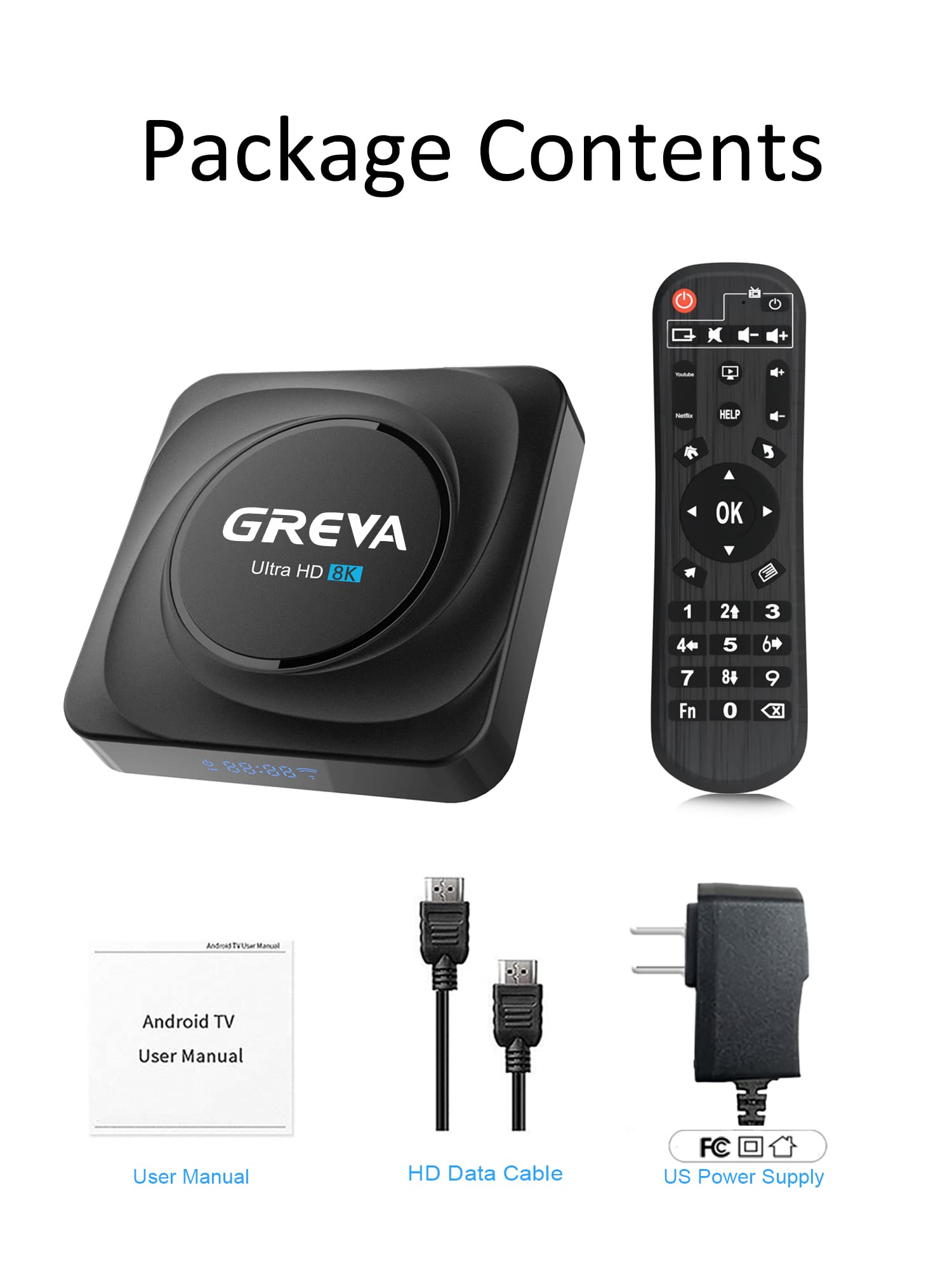 GREVA Android TV Box 4 GB RAM 32 GB ROM, Smart TV Box 8K UHD Streaming Media Player, obsługa podwójnego pasma WiFi 2,4 G/5.8G z HDR10.0 BT 4.0 USB 3.0, TV Box Android 11.0 z pilotem zdalnego