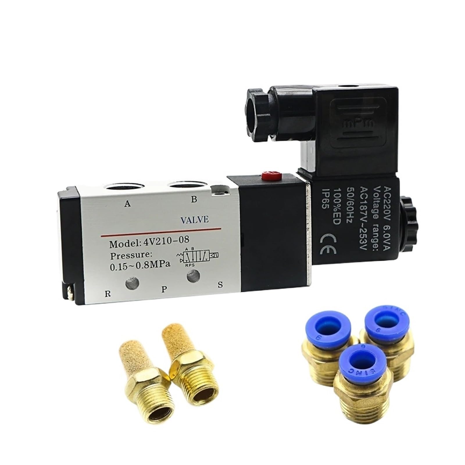 Elektrozawór elektromagnetyczny pneumatyczny 4V210-08, 5-drożny, 2 pozycje, kontrola powietrza i gazu, zawór magnetyczny 12 V 24 V 220 V, złącza węży 4mm-12 mm (SL 10 mm Adjust, AC110)