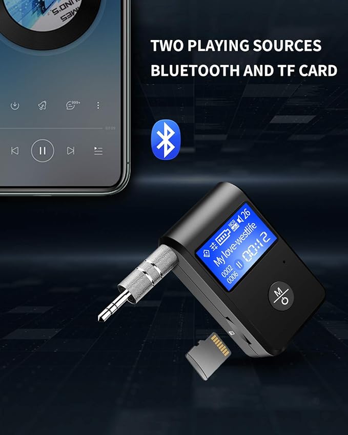 Adaptador Bluetooth Visible 5.0 para Auto, Receptor Aux con Pantalla miniatura 7