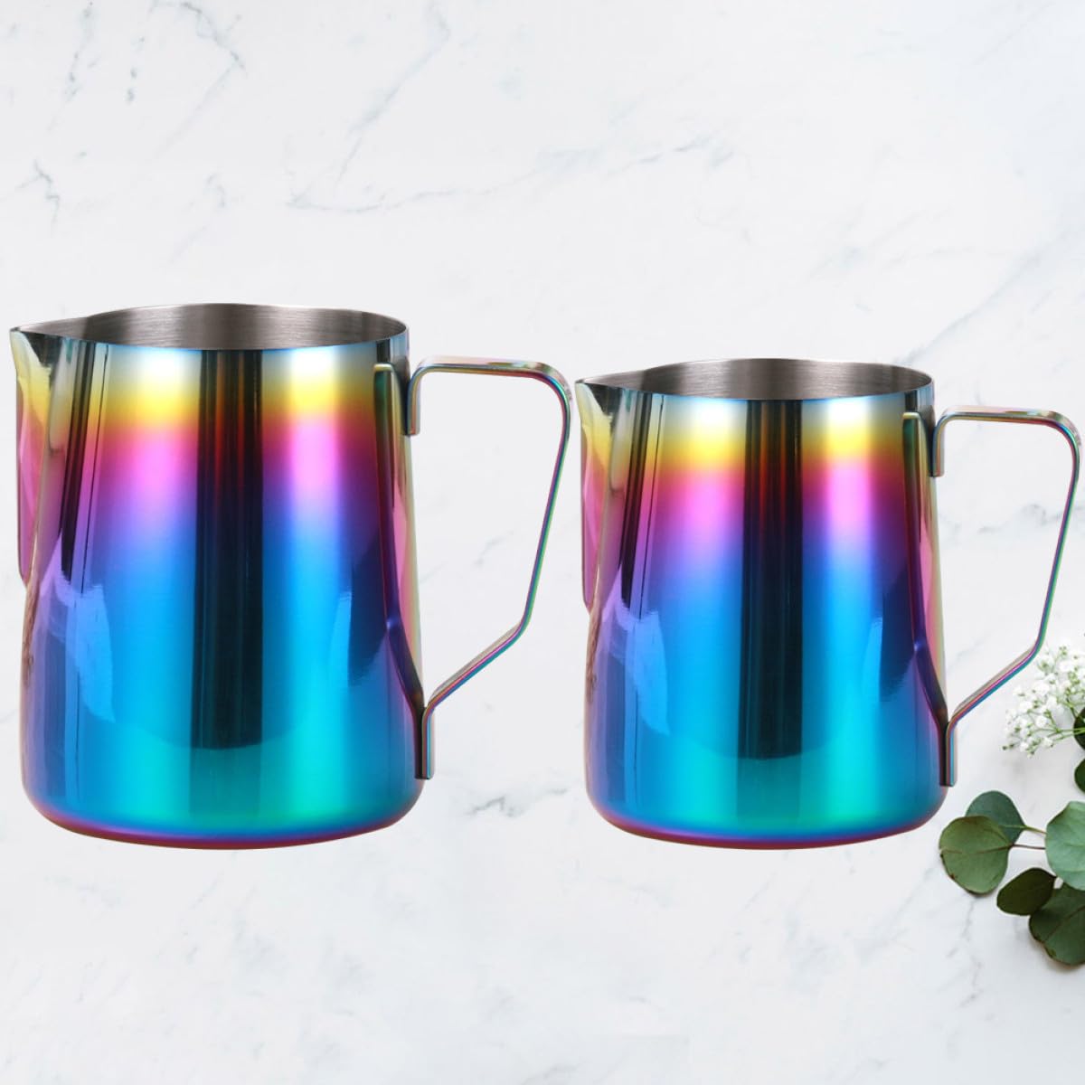 2piezas Jarras de Leche de Acero Inoxidable y Tazas Coloridas para Espumar Leche y Café Uso Hogar Bar Restaurante Fáciles de Limpiar