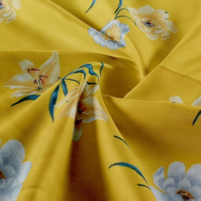 Image of 320 TC Cotton Feel Glace Cotton Printed Elastic Fitted King Size Double Bed Bedsheet with 2 Pillow Covers | Fitted Bedsheets King Size 78 x 60 x 8 (Yellow Floral)