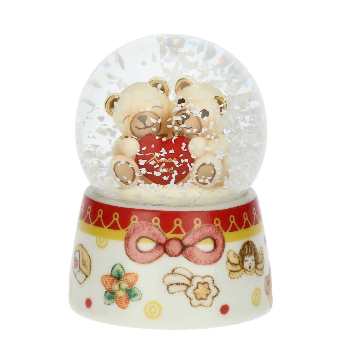 THUN - Natale 2022 - Boule de Neige con Coppia Teddy - Idea Regalo Natale 2022 - Vetro, Resina e Ceramica Decorata a Mano - 4.8x4.8x6.3 cm h